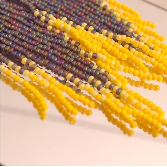 Moon Boho Seed Bead Tassel Dangling Statement French Wire Hook Earrings - Picture 6 of 9